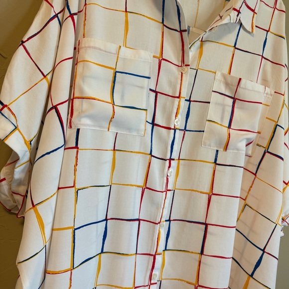 LLR Vibrant 80s Retro Grid Button Up | 3XL Oversized Funky Artsy Aesthetic Top - Picture 15 of 15
